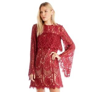 REVOLE Eliatt Epitome Dress Size L Red Burgundy Lace Bell Sleeve
